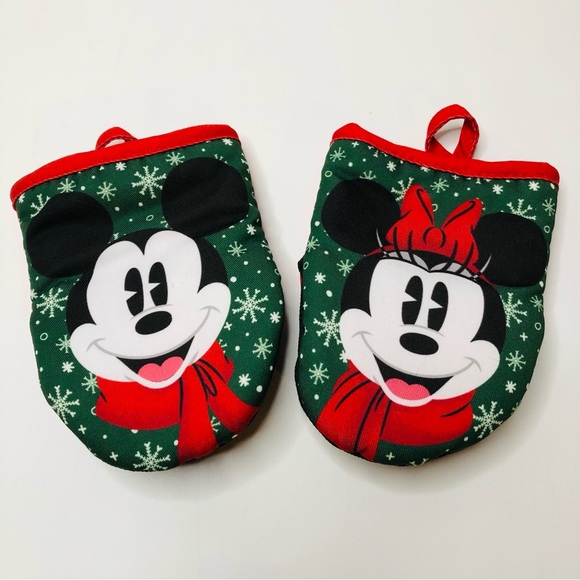 Disney Mickey Minnie Mouse 2 Pack Oversized Mini Oven Mitts Holiday Christmas - Picture 1 of 8